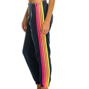 Aviator Nation Navy Joggers with Neon Pink & Neon Yellow Side Stripes